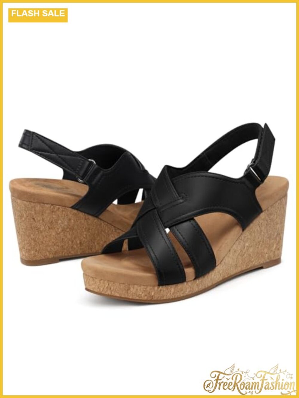 Women's Cork Wedge Sandals with Arch Support & Memory Foam Ankle Strap
